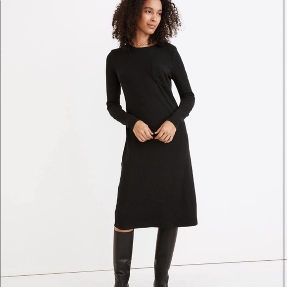 Madewell Dresses & Skirts - Madewell Women’s Black Long Sleeve Ribbed Midi Dress Size XS